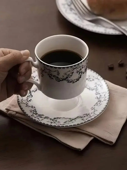 French retro floral imitation ceramic coffee cup and plate