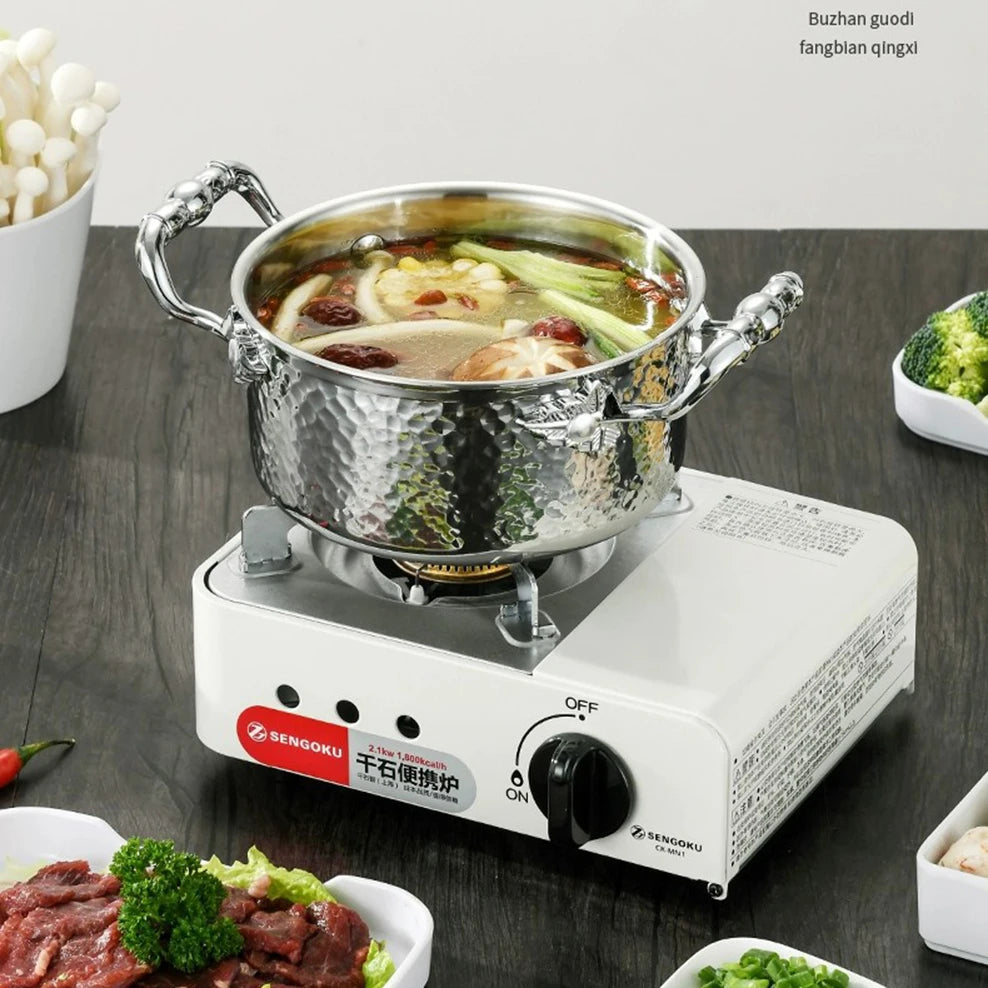 304 stainless steel double ear pot thickened hammer pattern single pot With lid Home self-service hot pot Stewed pot cookware