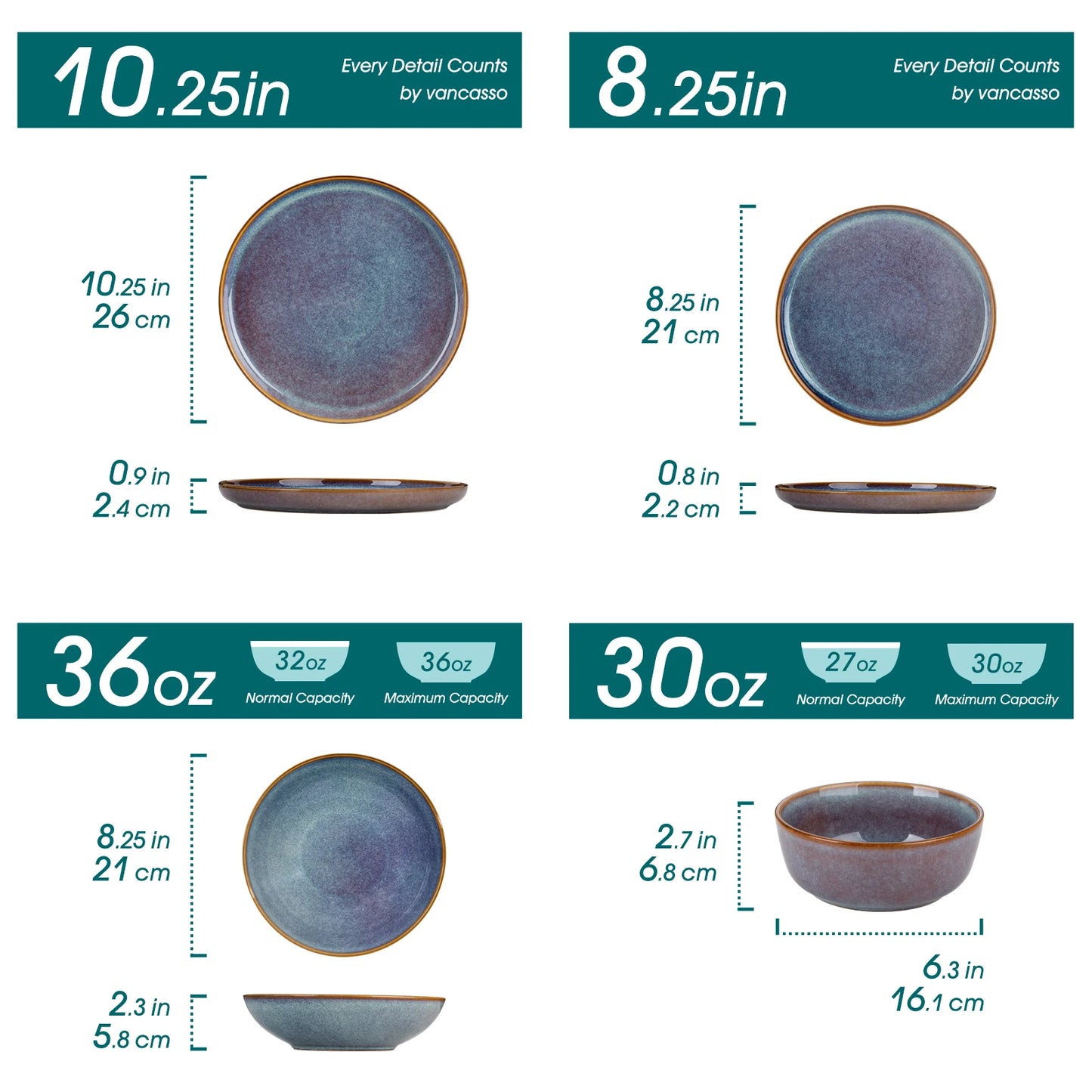 Grey-Blue Reactive Glaze Stoneware Plates Set