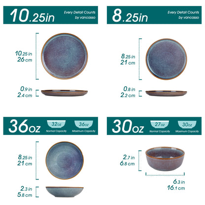 Grey-Blue Reactive Glaze Stoneware Plates Set
