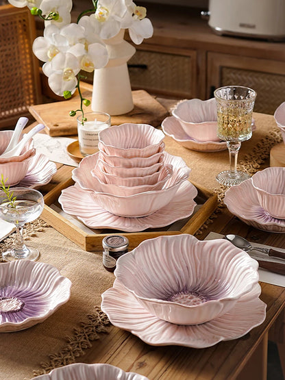 Relief Purple Floral Ceramic Plate Dessert Plate Pasta Dish Soup Bowl Salad Bowl Snack Bowl Molecular Cuisine Creative Tableware