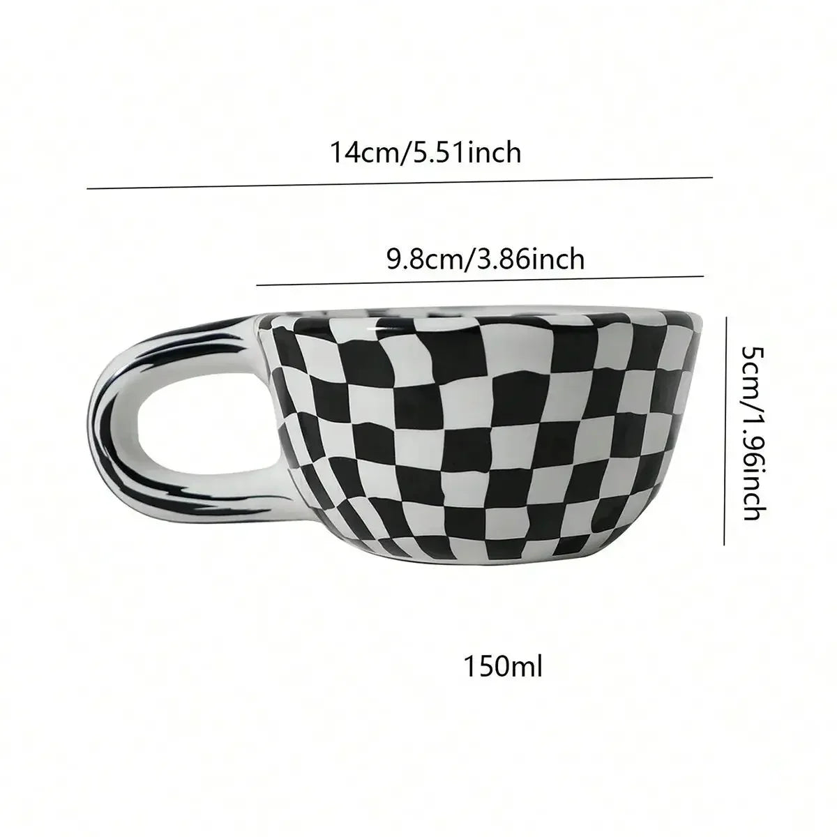 1pc-Creative Ceramic Checkered Pattern Tea Cup Irregular Chessboard Coffee Cup