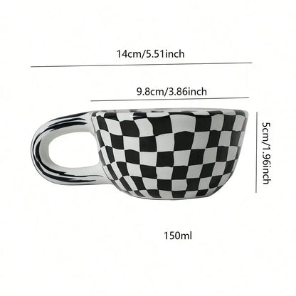 1pc-Creative Ceramic Checkered Pattern Tea Cup Irregular Chessboard Coffee Cup
