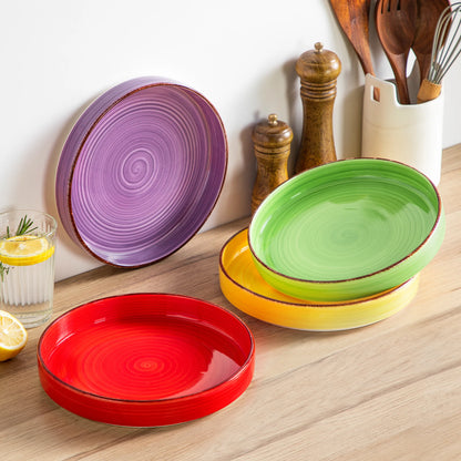 vancasso 4/8 Piece Large Pasta Plate Blue Multicolor Handpainted Spiral Tableware Set 380ML for Fruit/Cereal/Ramen Bowl for 4