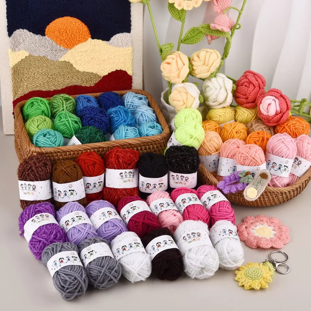 12Color Set Kids DIY Knitting Crochet Yarns Colorful Material For Needlework Sewing Hand Crafting Wool Ball Hat Dolls Soft Sewin