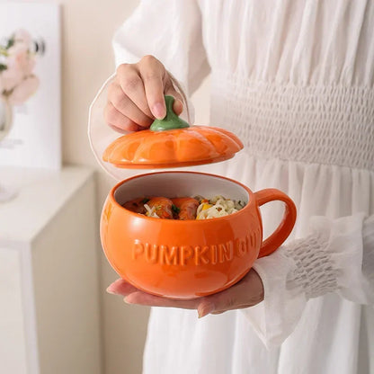 Pumpkin Mug Ceramic with Lid with Spoon Coffee Cups