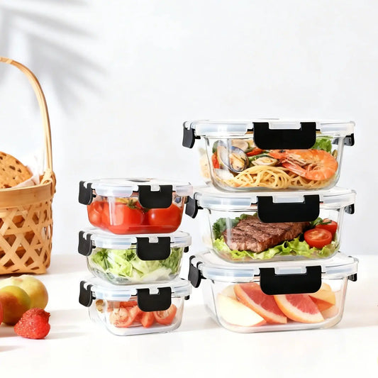 SAEIV Set of glass food storage containers with lids, airtight and leak-proof, 320/800 ml, airtight food storage containers