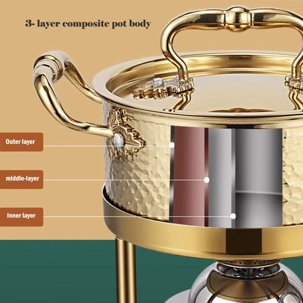 304 stainless steel double ear pot thickened hammer pattern single pot With lid Home self-service hot pot Stewed pot cookware