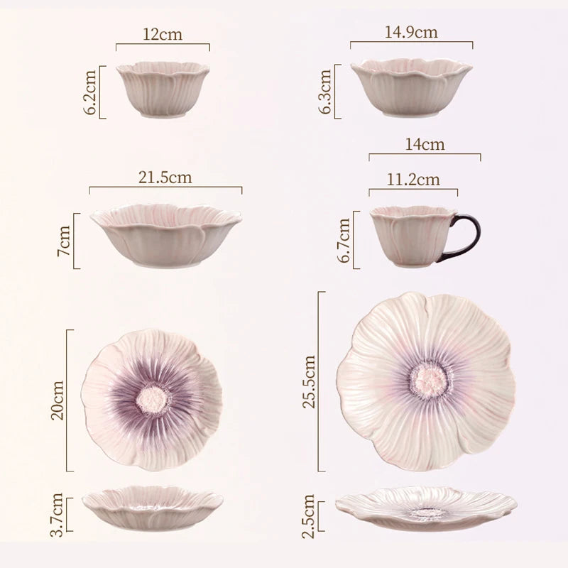 Relief Purple Floral Ceramic Plate Dessert Plate Pasta Dish Soup Bowl Salad Bowl Snack Bowl Molecular Cuisine Creative Tableware