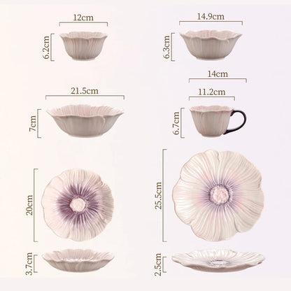 Relief Purple Floral Ceramic Plate Dessert Plate Pasta Dish Soup Bowl Salad Bowl Snack Bowl Molecular Cuisine Creative Tableware