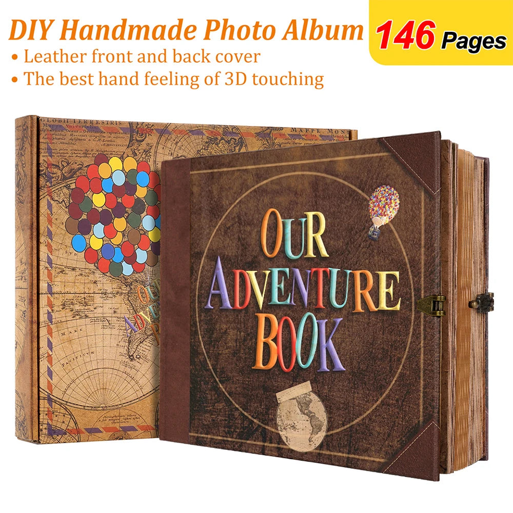 Our Adventure Book 146 Page DIY Scrapbook for Travel Memories Unique Wedding & Anniversary Gift Retro Kraft Photo Album