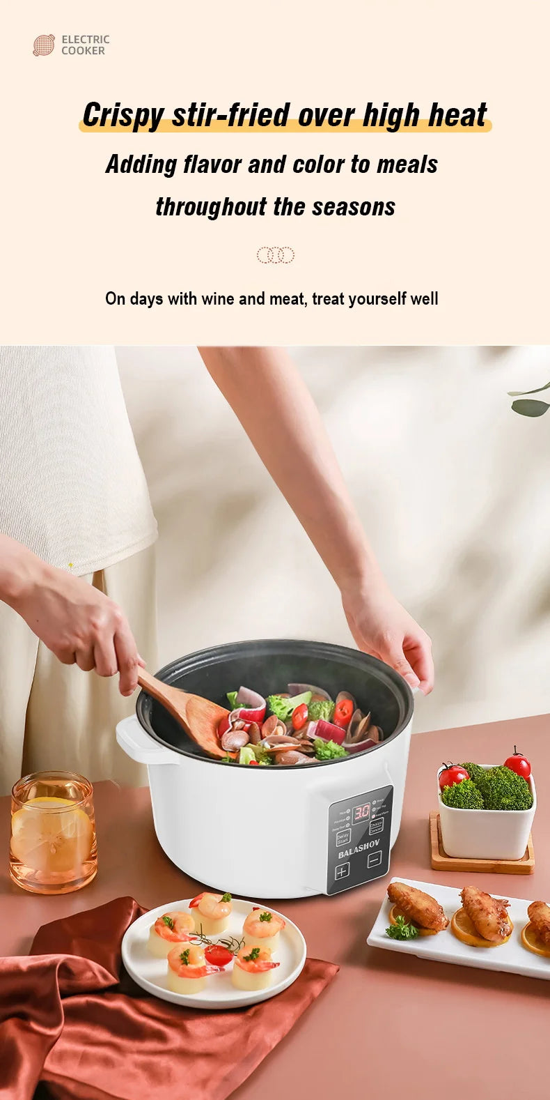 800W Electric Multifunctional Cooker Household Hot Pot Intelligent Non-stick Cookware for Kitchen Home Appliance Rice Pot 3.5L