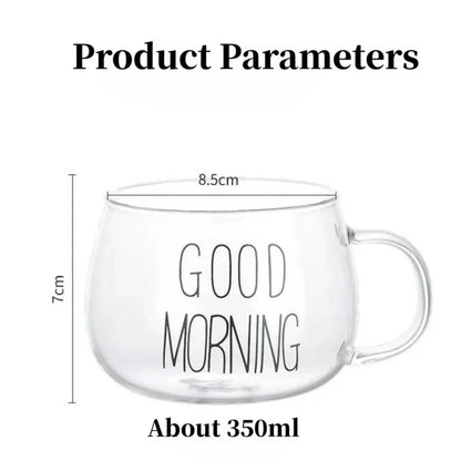 1pc Creative Glass Coffee Tea Cup 350ml Letter Printed Mug Drinks Dessert Breakfast Milk Cup Glass Mugs Handle Drinkware