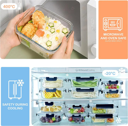 SAEIV Set of glass food storage containers with lids, airtight and leak-proof, 320/800 ml, airtight food storage containers