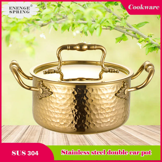 304 stainless steel double ear pot thickened hammer pattern single pot With lid Home self-service hot pot Stewed pot cookware