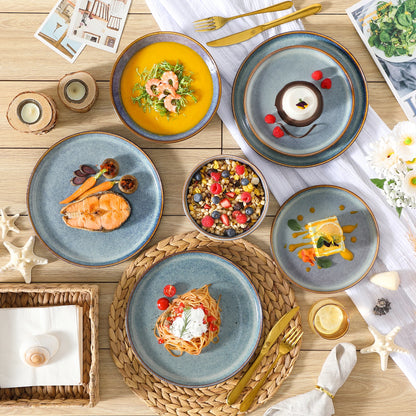 Grey-Blue Reactive Glaze Stoneware Plates Set