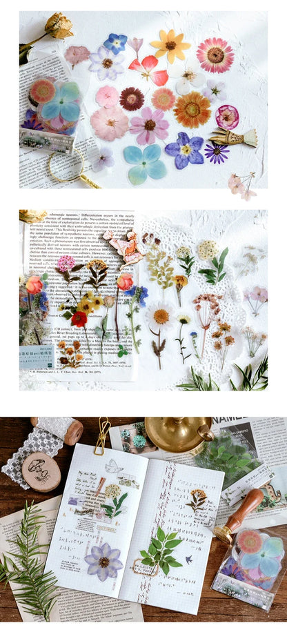 40pcs/pack PET Transparent Flowers Stickers DIY Deco Scrapbooking Junk Journal Plants Flowers Sticker Stationery Supplies