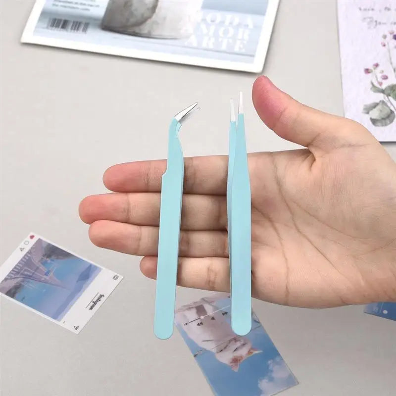 Stainless Steel Tweezers Scrapbook Sticker Tape Picking Straight Head Elbow Tweezers DIY Junk Journal Album Crafts Supplies