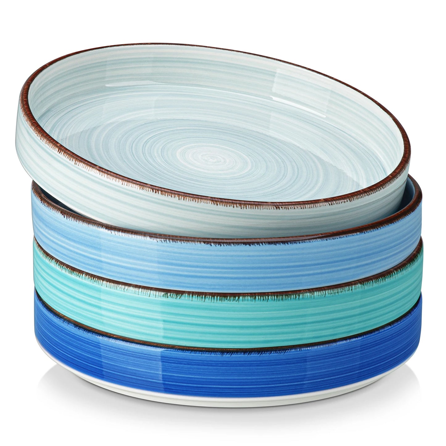 vancasso 4/8 Piece Large Pasta Plate Blue Multicolor Handpainted Spiral Tableware Set 380ML for Fruit/Cereal/Ramen Bowl for 4