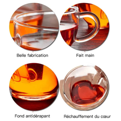 Heart Love Shaped Glass Mug Couple Cups Double Glass Cup Heat-Resisting Wine Glasses Tea Mugs Milk Espresso Coffee Cup Drinkware