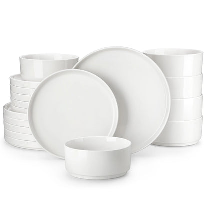 MALACASA 12/16/18/24 Piece Dinner Plates Sets Black Rim Half standing edge Dinnerwar with 4/6PCS Dinner Plate/Dessert/Soup/Bowl