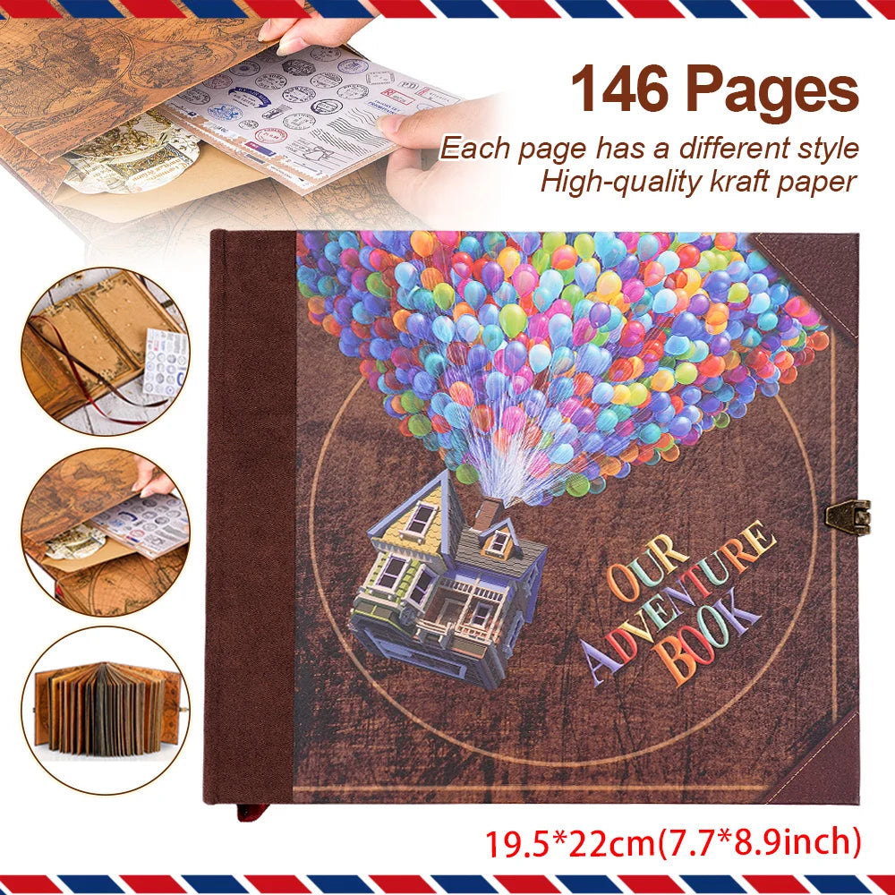 Our Adventure Book 146 Page DIY Scrapbook for Travel Memories Unique Wedding & Anniversary Gift Retro Kraft Photo Album