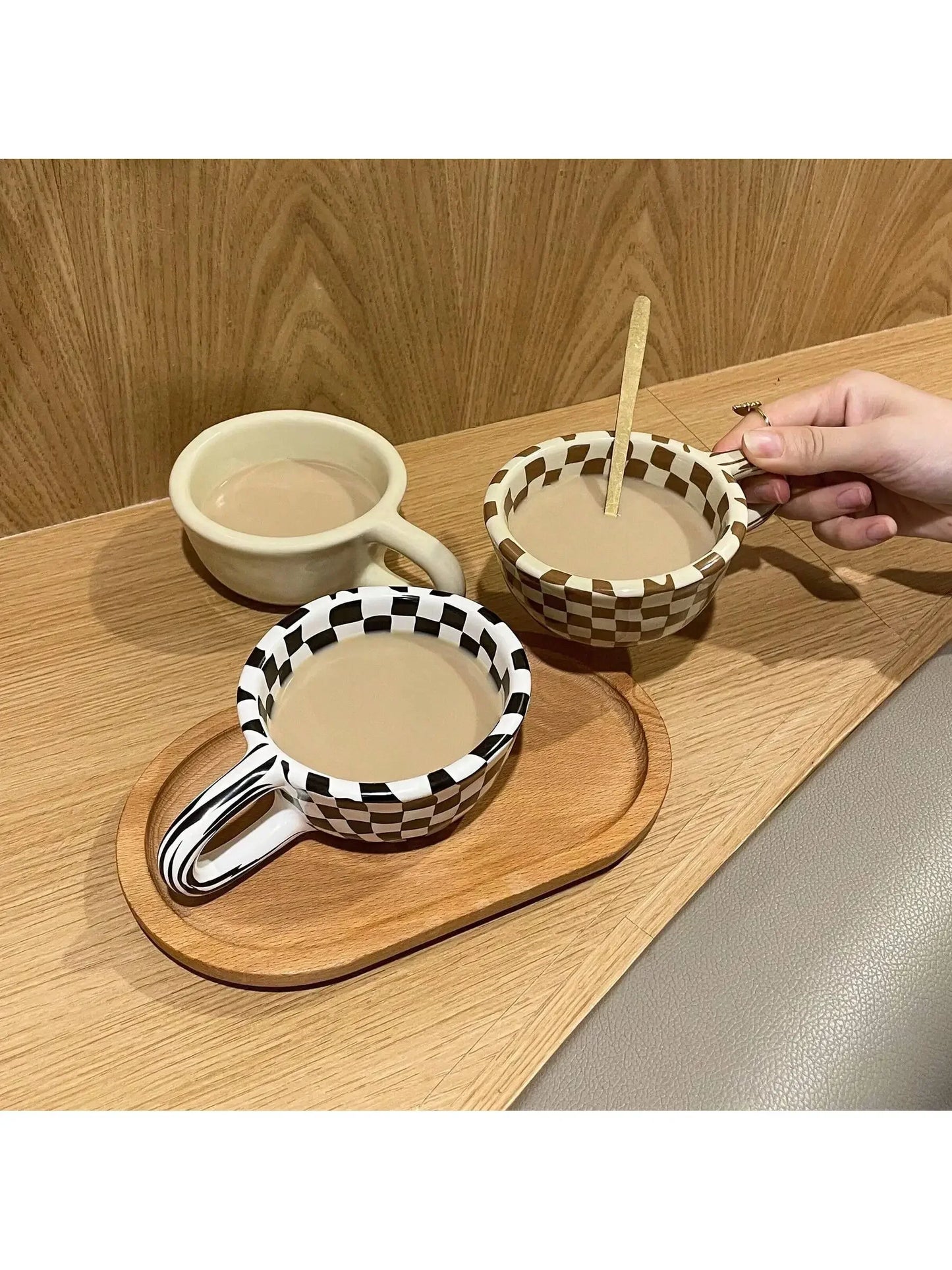 1pc-Creative Ceramic Checkered Pattern Tea Cup Irregular Chessboard Coffee Cup