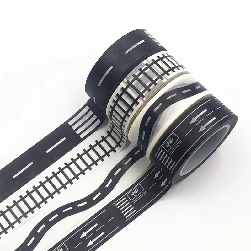 15mm*10M Black And White Highway shape Stripe Washi Tape Adhesive Tape DIY Scrapbooking Sticker Label Masking Tape