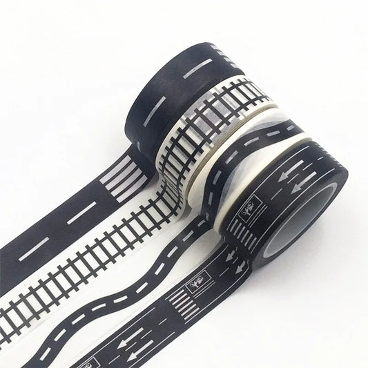 15mm*10M Black And White Highway shape Stripe Washi Tape Adhesive Tape DIY Scrapbooking Sticker Label Masking Tape