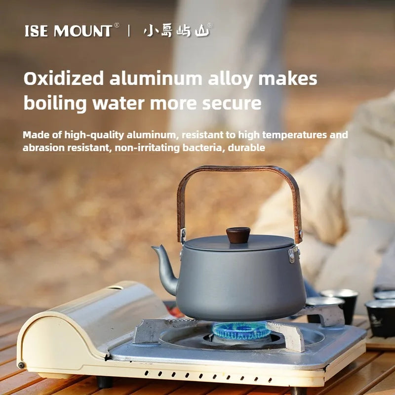 ISE MOUNT Outdoor Aluminum Alloy Kettle Teapot Camping Cookware Portable 1.1L Wooden Handle Coffee Pot