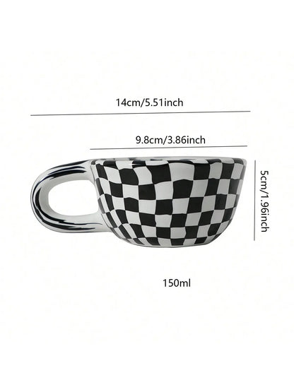 1pc-Creative Ceramic Checkered Pattern Tea Cup Irregular Chessboard Coffee Cup