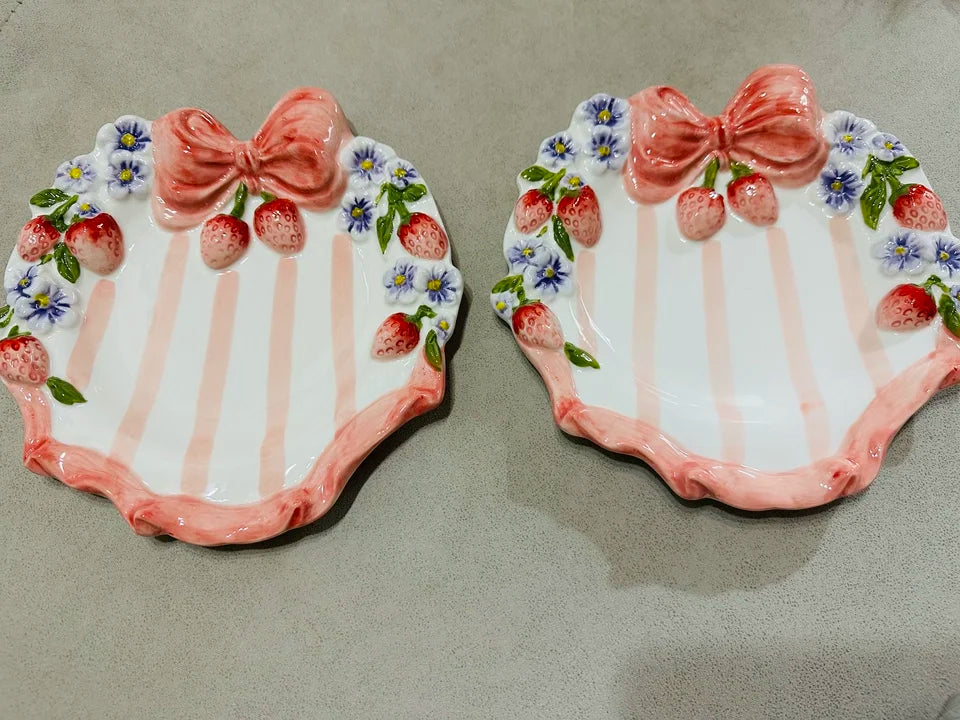 Vintage Berry Floral Bow Coffee Mug Set Creative Ceramic Tea Cup