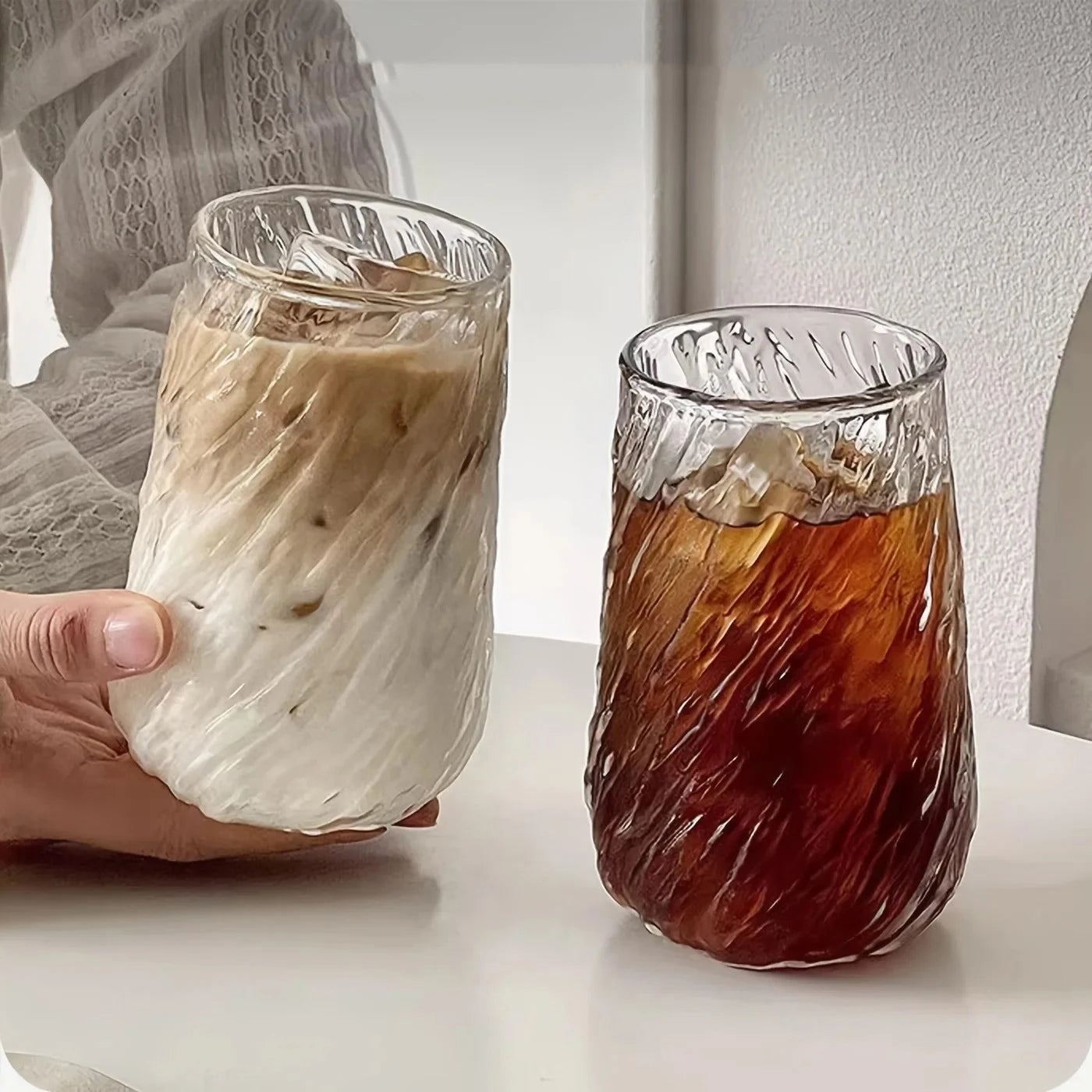 400ML Coffee Mug Glassware Stripe Glass Cup Ice Mug Transparent Glass Tea Cup Drinkware Juice Milk Mocha Cups Kitchen Supplies
