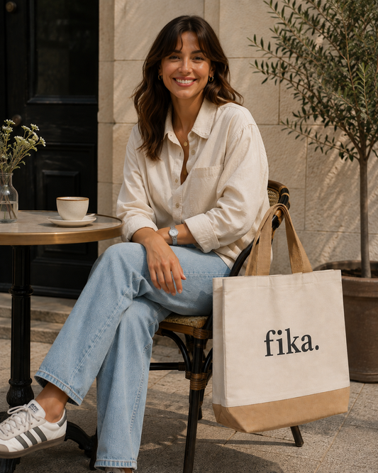 Fika Canvas Jute Väska Stor Kapacitet Miljövänlig Shoppingväska
