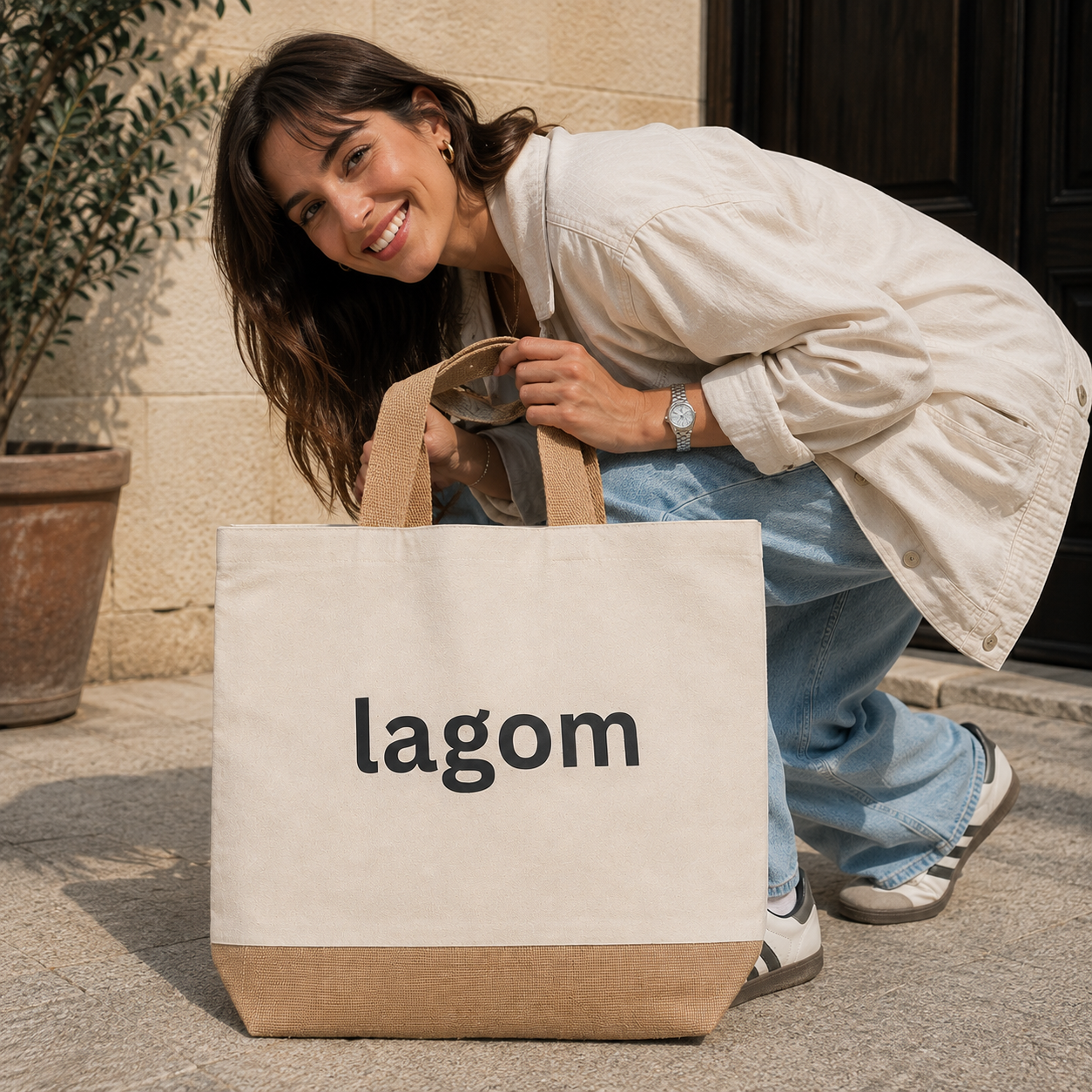 Lagom Canvas Och Jute Väska Miljövänlig Shopping Av Naturliga Material